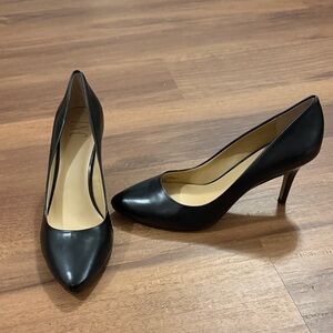 INC International Concepts Black Pointed-Toe Leather Pumps